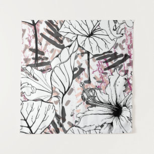 Floral Black en White Seamless Pattern. Modern Ar Wandkleed
