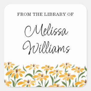Floral Black-Eyed Susan Waterverf Bookplate Vierkante Sticker