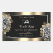 Floral Black Gold Argent Étiquette Logo Rose (Devant)