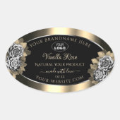Floral Black Gold Argent Étiquette Logo Rose (Devant)