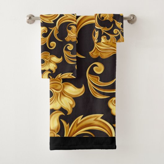 Floral Black Gold Bad Handdoek (Insitu)