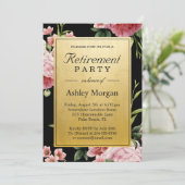  Floral Black Gold Classy Retirement Party Kaart (Staand voorkant)