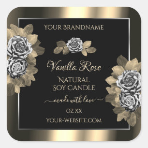 Floral Black Gold et Silver Étiquettes de produits