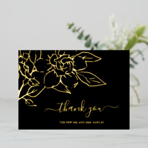Floral Black Gold Mariage Carte de remerciements