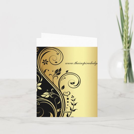Floral Black & Gold Scroll Mariage Carte de remerc (Dos)