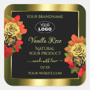 Floral Black Gold Shimmer Produit Étiquette Logo R