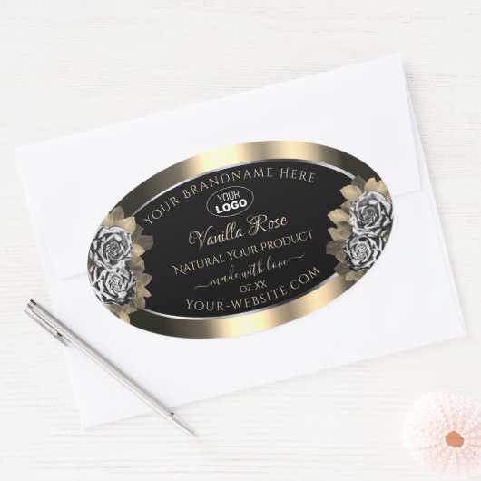 Floral Black Gold Silver Product Labels Roos Logo (Envelop)