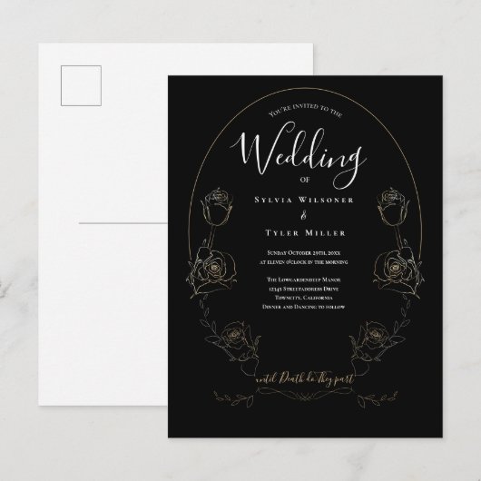 Floral Black Gothic Wedding Uitnodiging Briefkaart (Voorkant / Achterkant)