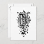 Floral Black Monogram E Briefkaart (Voorkant / Achterkant)