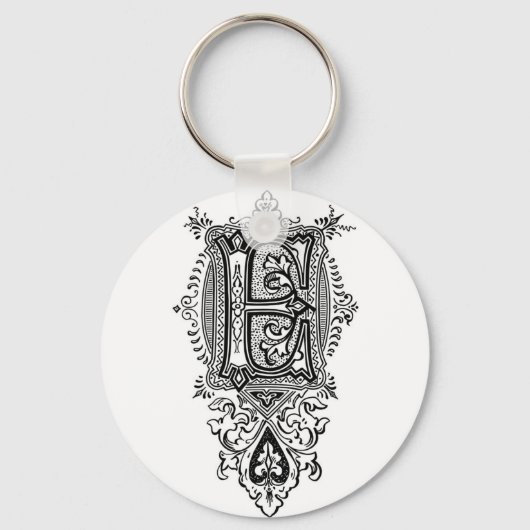  Floral Black Monogram E Sleutelhanger (Voorkant)