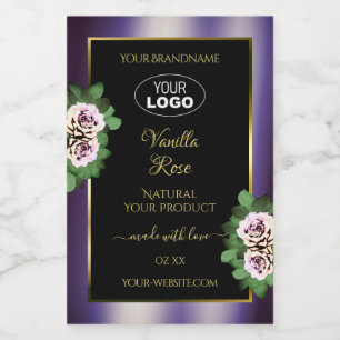 Floral Black Paars Product Labels Rozen met Logo Voedselcontainer Etiket