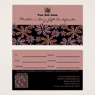Floral Black Pink Mère's Day Certificat cadeau
