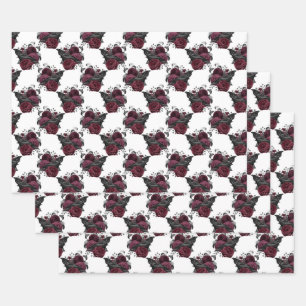 Floral Black Raven op White Inpakpapier Vel