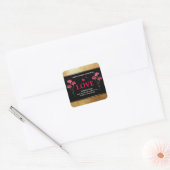 Floral Black Red en Gold Product Label, Love Vierkante Sticker (Envelop)