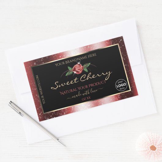 Floral Black Red Soft Glitter Product Labels Logo (Envelop)