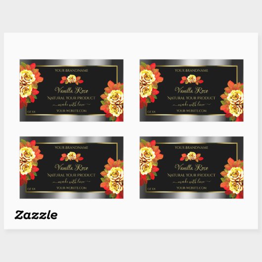 Floral Black Silver Gold Product Labels bevestigen (Vel)