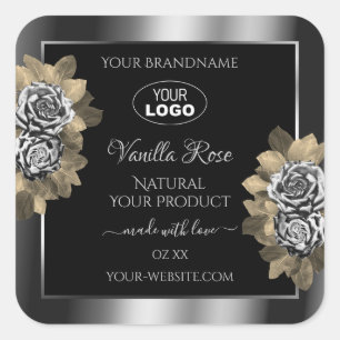 Floral Black Silver Product Label Leafy Rozen Logo