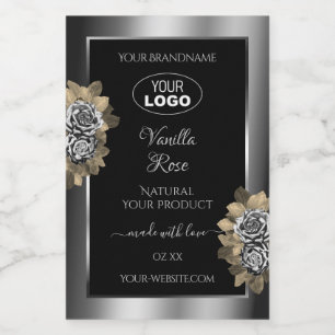 Floral Black Silver Product Label Leafy Rozen Logo Voedselcontainer Etiket