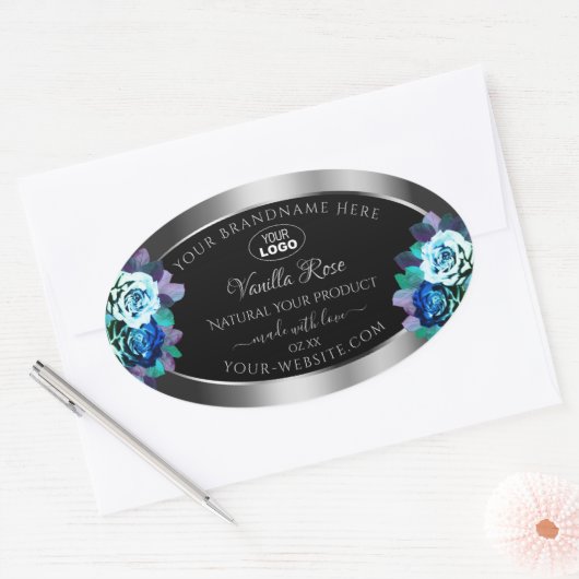 Floral Black Silver Product Labels Logo Blauwgroen (Envelop)