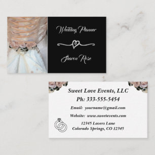 Floral Black Silver Wedding Planner Visitekaartje