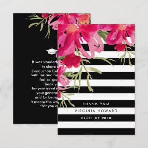 Floral   Black Stripes Afstuderen bedankje Kaart