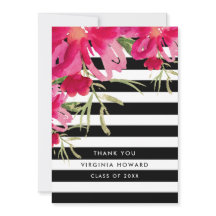 Floral | Black Stripes Carte de remerciements de g