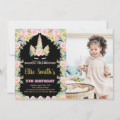 Floral Black Unicorn Anniversaire Invitations avec (Devant)