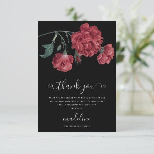  Floral Black Vrijgezellenfeest Hartelijk dank Kaart (Staand voorkant)