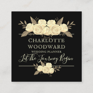 Floral Black Wedding Planner Square Visitekaartje