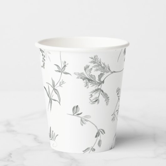 Floral Black & White Botanical Line Art Cup Papieren Bekers (Voorkant)