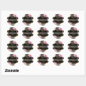  Floral Black White Stripe Ronde Sticker (Vel)