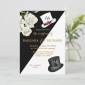 Floral Black & White Wedding Kaart (Staand voorkant)