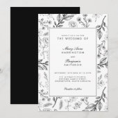 Floral Black White Wedding Kaart (Voorkant / Achterkant)