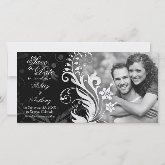  Floral Black White Wedding Save the Date (Voorkant)