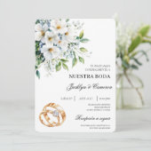 Floral blanc avec anneau Faire-part de mariage esp (Debout devant)