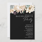 Floral blanc | Black Bachelorette Party Invitation (Devant)
