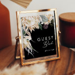 Floral blanc | Black Guest Book Sign<br><div class="desc">Nous avons conçu cette Flore Blanche | Black Guest book Signez pour compléter votre mariage tropical foncé rustique. Avec son aquarelle bohème verdoyante et ses fleurs d'hiver boho modernes, dont la protéa, la dahlia et le lotus séché, le design est sûr de mettre en valeur votre moody, minimaliste noir et...</div>