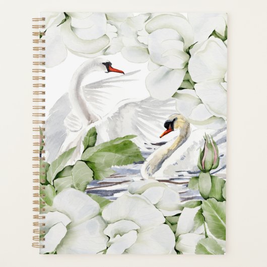 Floral blanc britannique & Aquarelle de cygne (Devant)