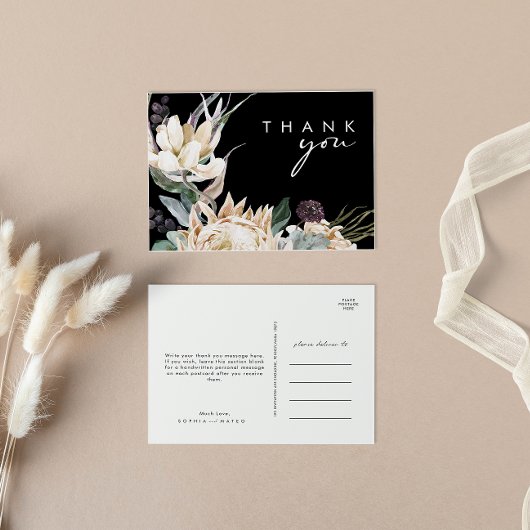 Floral blanc | Carte postale Merci Mariage noir