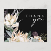 Floral blanc | Carte postale Merci Mariage noir (Devant)