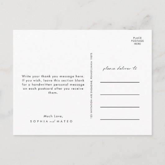 Floral blanc | Carte postale Merci Mariage noir (Dos)