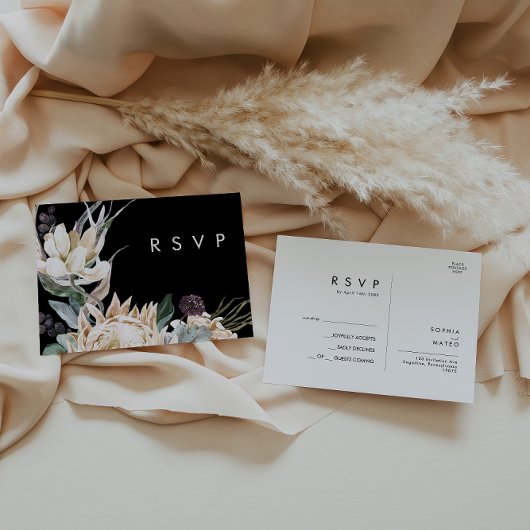 Floral blanc | Carte postale RSVP Black Wedding