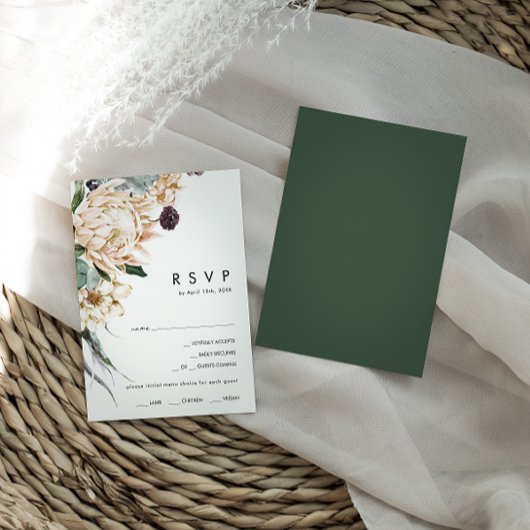 Floral blanc | Carte RSVP de choix au menu Vert fo