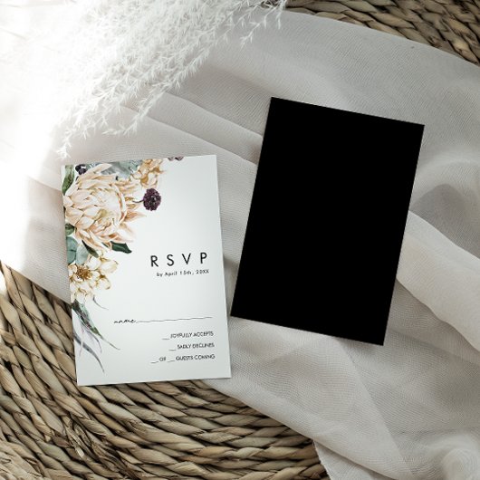 Floral blanc | Carte RSVP noire