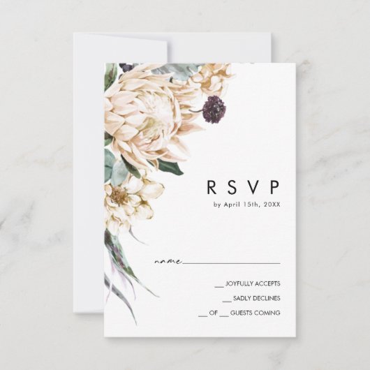 Floral blanc | Carte RSVP Vert foncé (Devant)