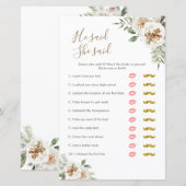 Floral blanc d'hiver il dit qu'elle a dit Carte Je (Devant / Derrière)