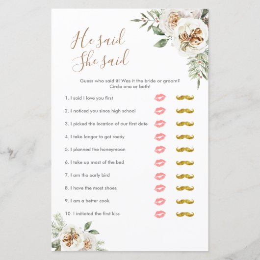 Floral blanc d'hiver il dit qu'elle a dit Carte Je (Devant)