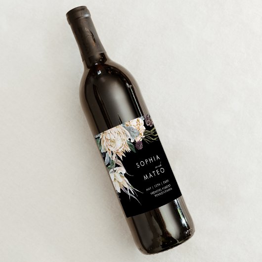 Floral blanc | Étiquette de vin Mariage noir