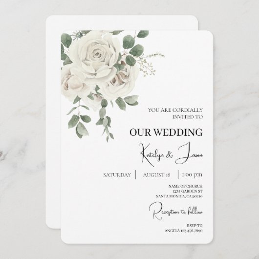 Floral blanc Faire-part de mariage anglais (Devant / Derrière)