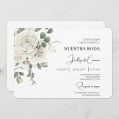 Floral blanc Faire-part de mariage espagnol (Devant / Derrière)
